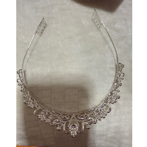 Sparkling Crystal Rhinestone Princess metal Tiara Crown Silver Tone Bridal - Picture 3 of 8